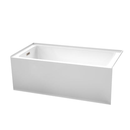 Wyndham Collection Grayley 60" x 30" Alcove Bathtub in White With Left-Hand Drain and Overflow Trim in Brushed Nickel