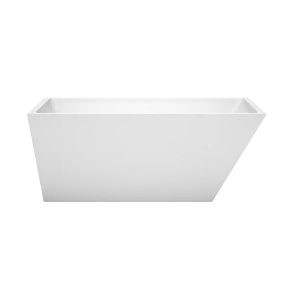 Wyndham Collection Hannah 59" Freestanding Bathtub in White With Brushed Nickel Drain and Overflow Trim