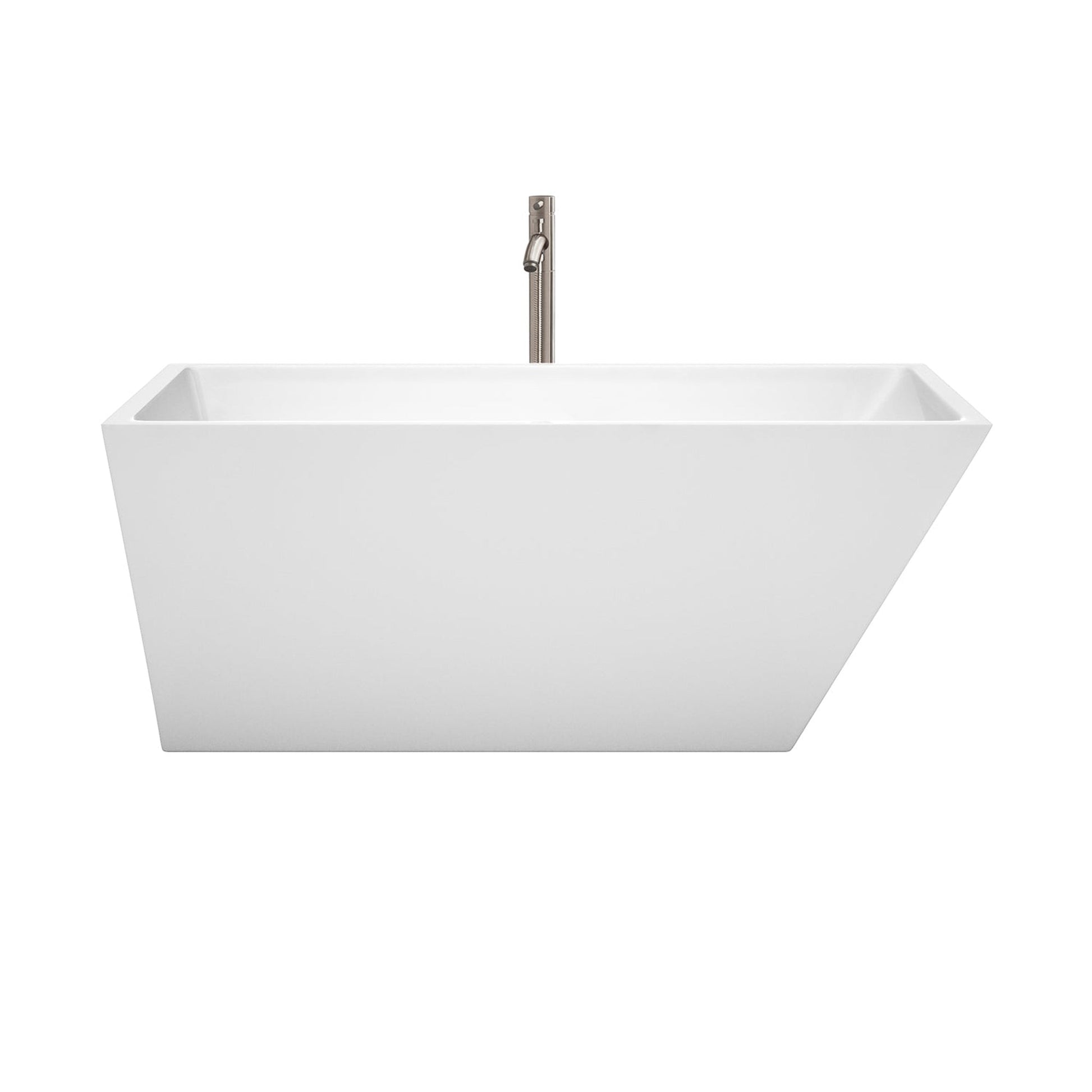 Wyndham Collection Hannah 59" Freestanding Bathtub in White With Floor Mounted Faucet, Drain and Overflow Trim in Brushed Nickel