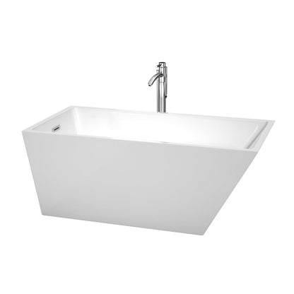 Wyndham Collection Hannah 59" Freestanding Bathtub in White With Floor Mounted Faucet, Drain and Overflow Trim in Polished Chrome