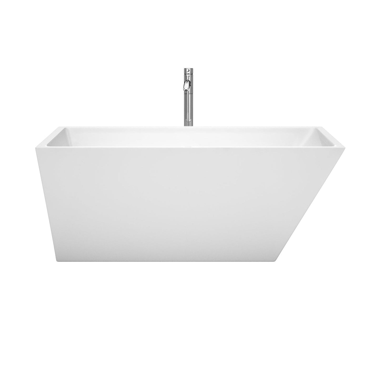 Wyndham Collection Hannah 59" Freestanding Bathtub in White With Floor Mounted Faucet, Drain and Overflow Trim in Polished Chrome