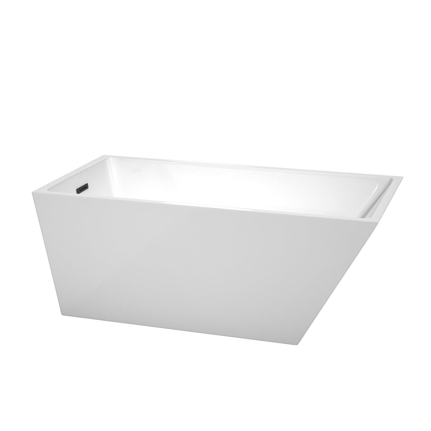 Wyndham Collection Hannah 59" Freestanding Bathtub in White With Matte Black Drain and Overflow Trim