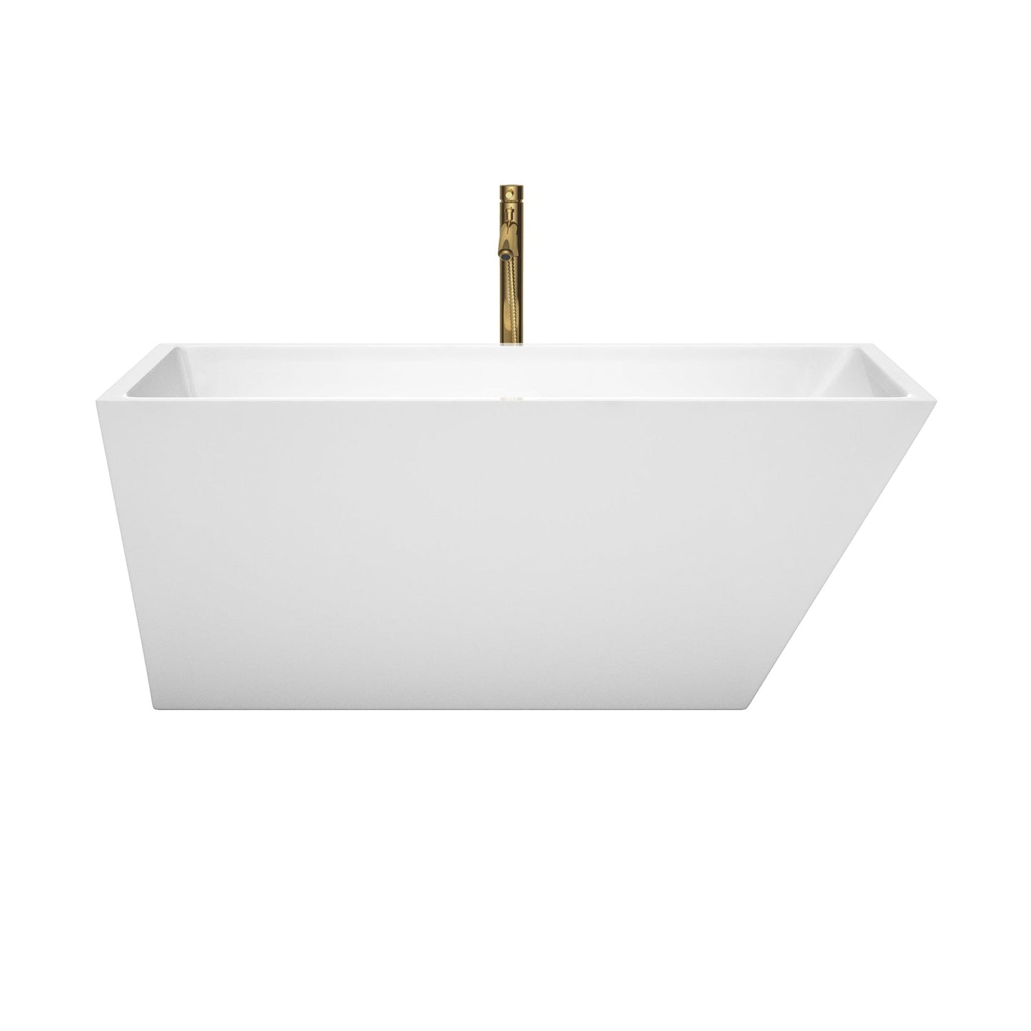 Wyndham Collection Hannah 59" Freestanding Bathtub in White With Polished Chrome Trim and Floor Mounted Faucet in Brushed Gold
