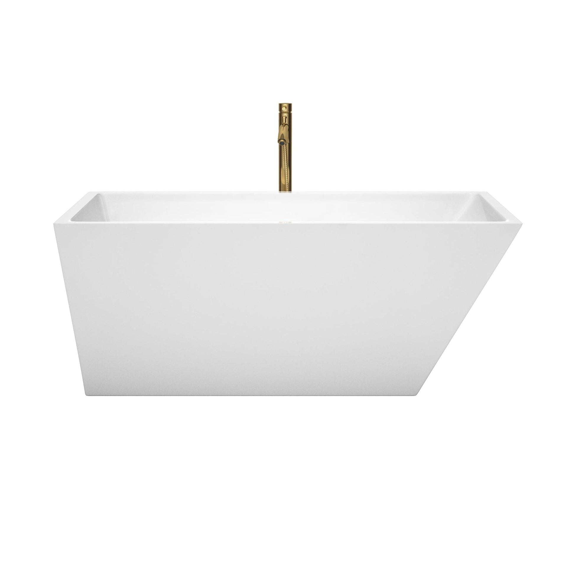 Wyndham Collection Hannah 59" Freestanding Bathtub in White With Shiny White Trim and Floor Mounted Faucet in Brushed Gold