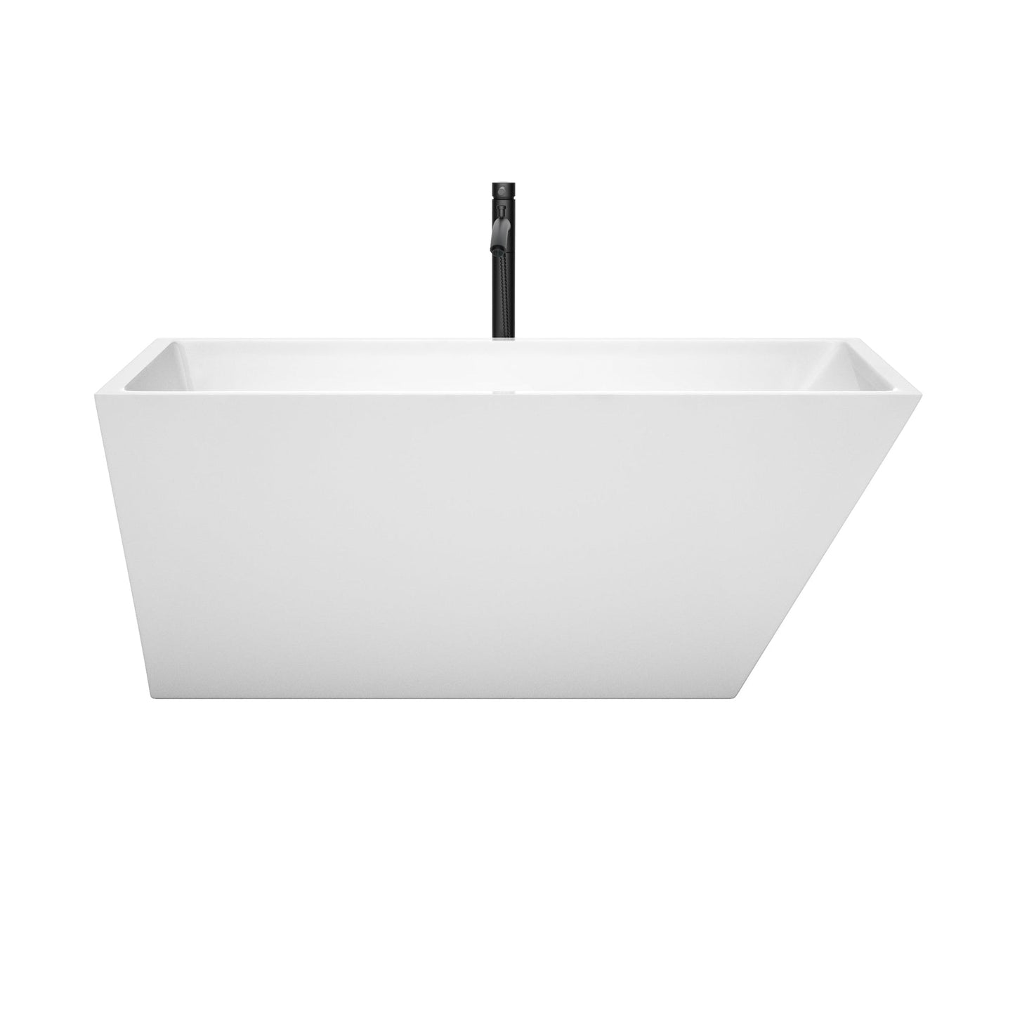 Wyndham Collection Hannah 59" Freestanding Bathtub in White With Shiny White Trim and Floor Mounted Faucet in Matte Black