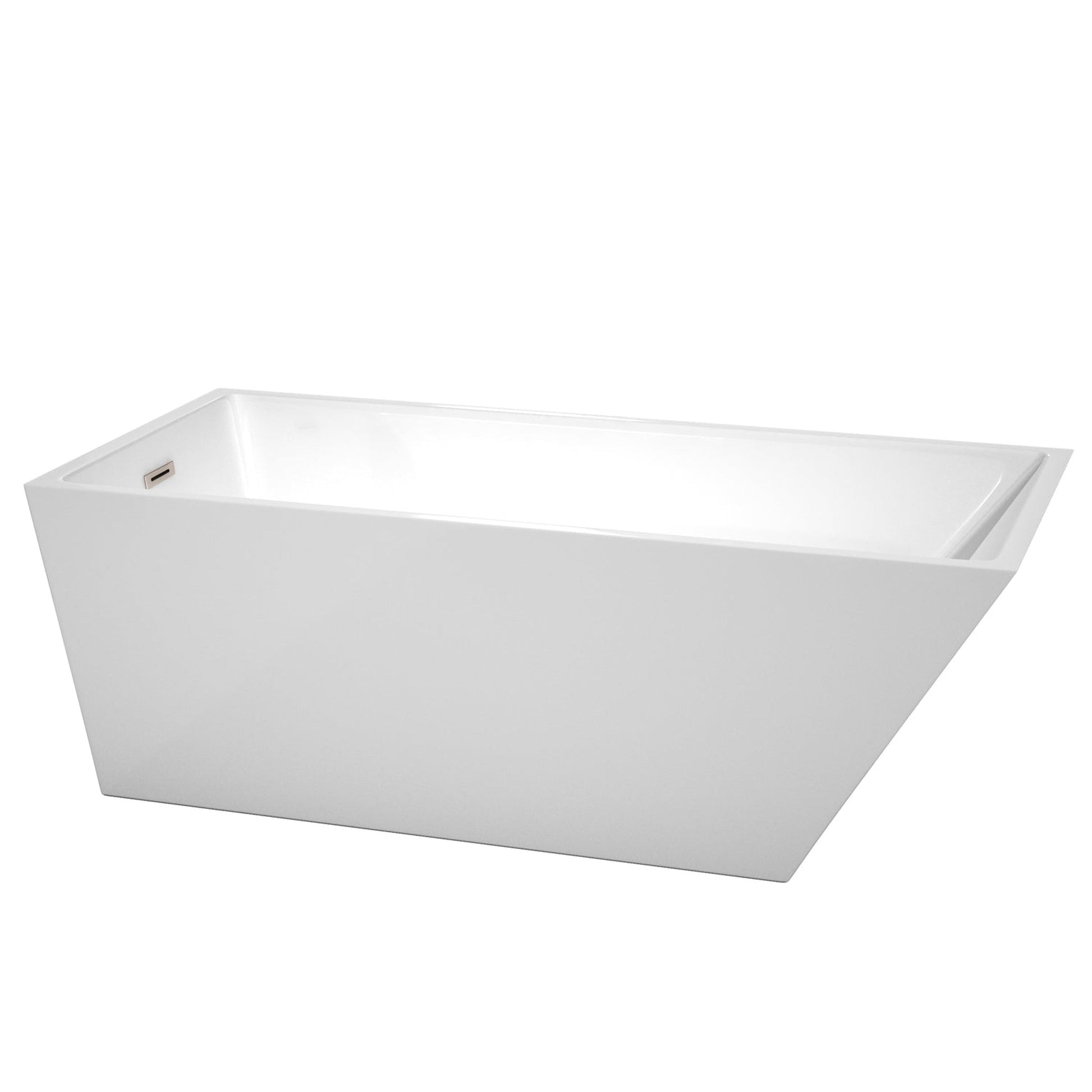 Wyndham Collection Hannah 67" Freestanding Bathtub in White With Brushed Nickel Drain and Overflow Trim