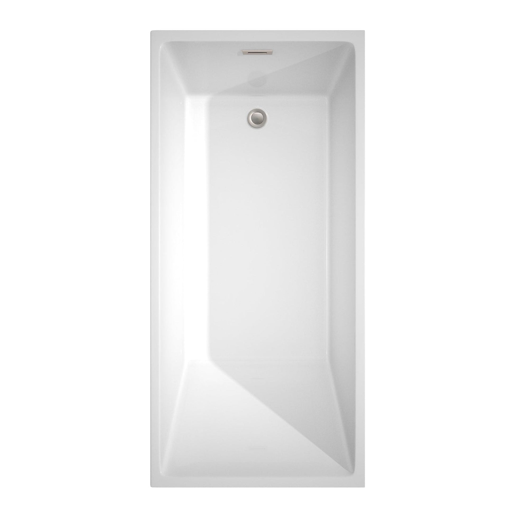 Wyndham Collection Hannah 67" Freestanding Bathtub in White With Brushed Nickel Drain and Overflow Trim