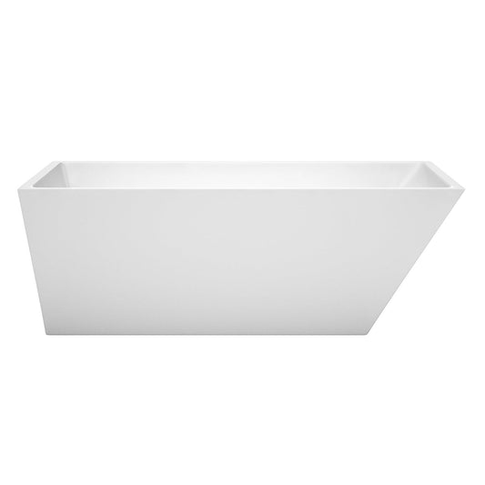 Wyndham Collection Hannah 67" Freestanding Bathtub in White With Brushed Nickel Drain and Overflow Trim