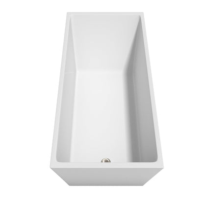 Wyndham Collection Hannah 67" Freestanding Bathtub in White With Floor Mounted Faucet, Drain and Overflow Trim in Brushed Nickel