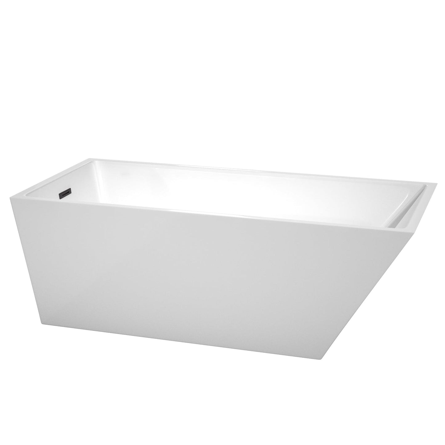 Wyndham Collection Hannah 67" Freestanding Bathtub in White With Matte Black Drain and Overflow Trim