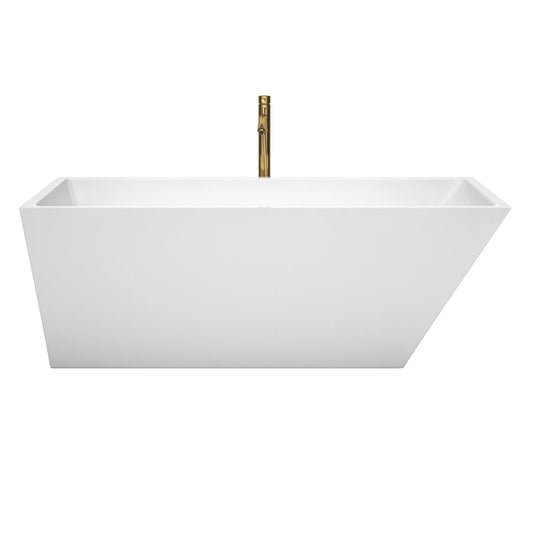 Wyndham Collection Hannah 67" Freestanding Bathtub in White With Polished Chrome Trim and Floor Mounted Faucet in Brushed Gold