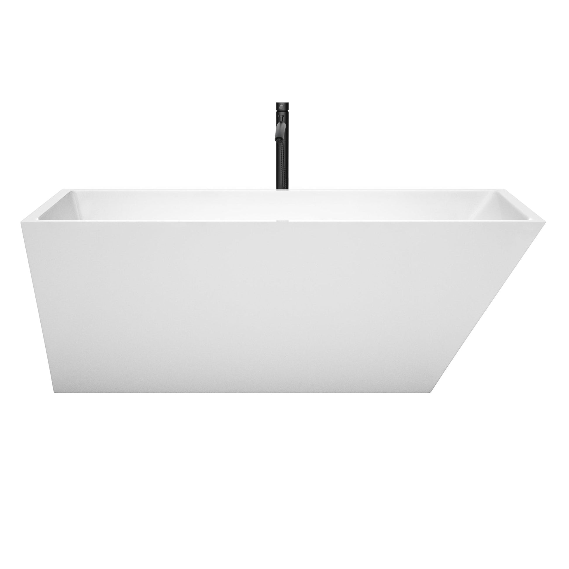 Wyndham Collection Hannah 67" Freestanding Bathtub in White With Polished Chrome Trim and Floor Mounted Faucet in Matte Black