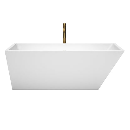 Wyndham Collection Hannah 67" Freestanding Bathtub in White With Shiny White Trim and Floor Mounted Faucet in Brushed Gold