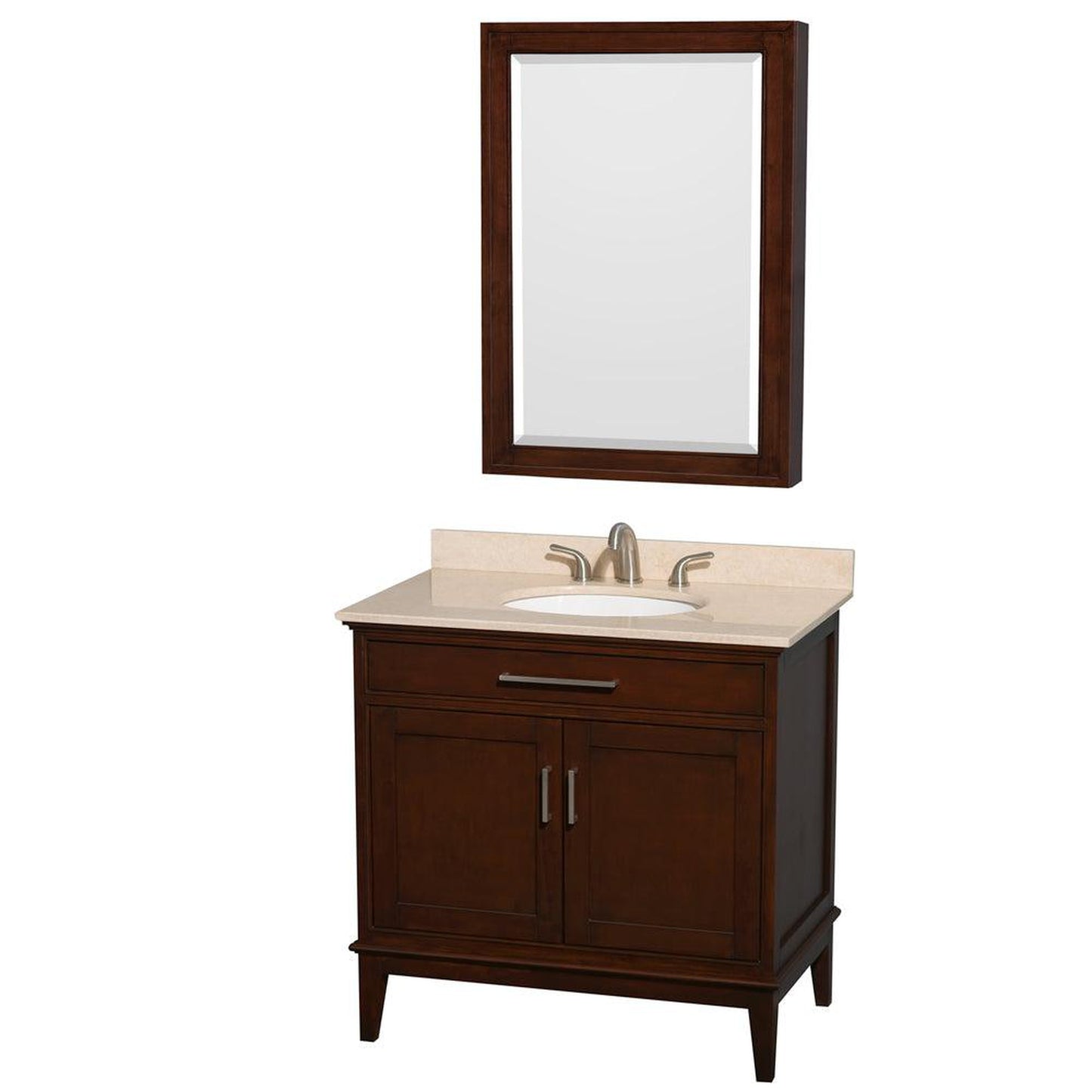 Wyndham Collection Hatton 36" Single Bathroom Vanity in Dark Chestnut, Ivory Marble Countertop, Undermount Oval Sink, and Medicine Cabinet