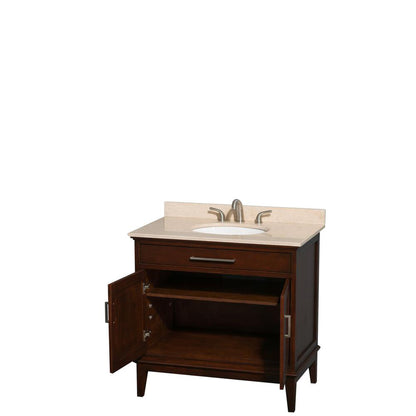 Wyndham Collection Hatton 36" Single Bathroom Vanity in Dark Chestnut, Ivory Marble Countertop, Undermount Oval Sink, and No Mirror