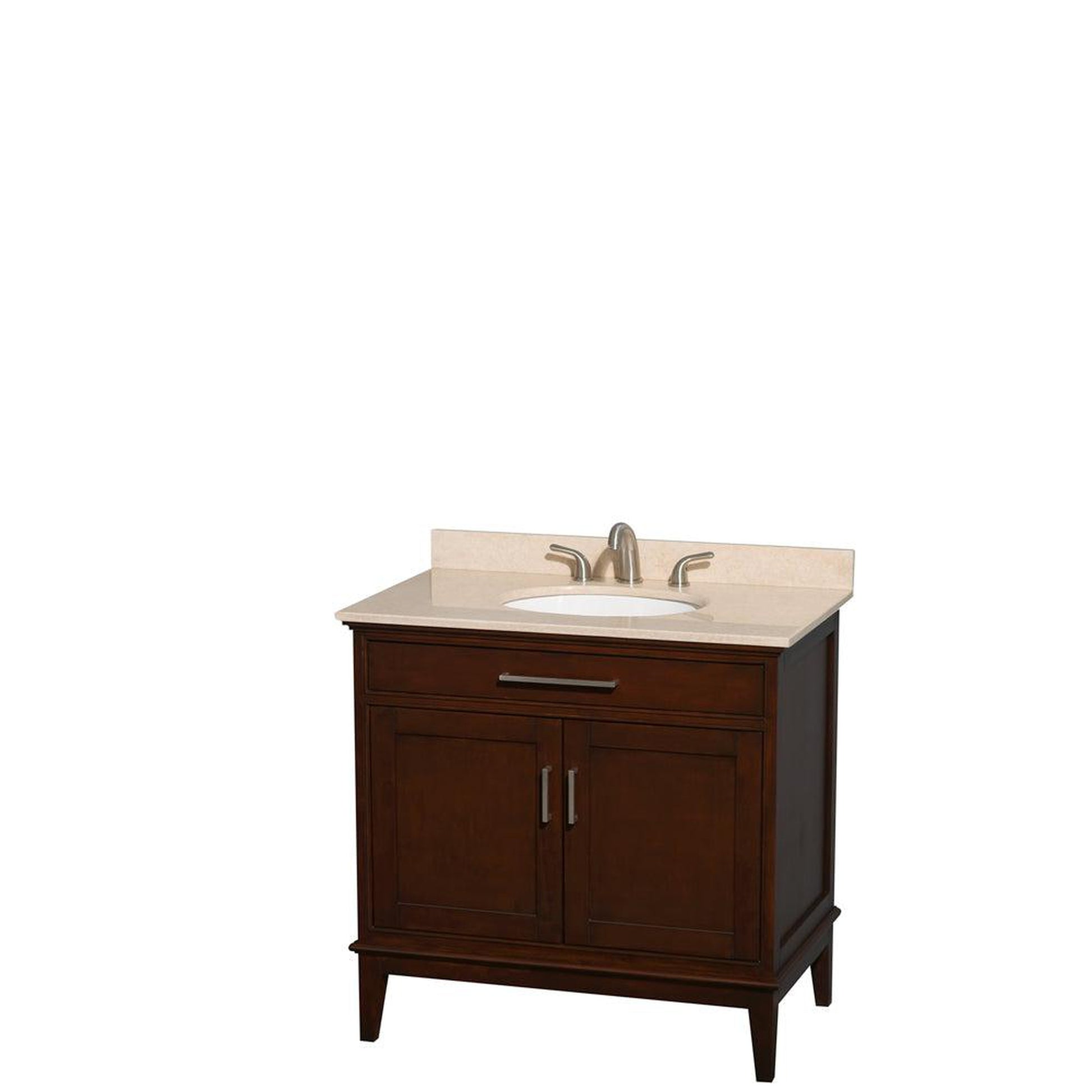 Wyndham Collection Hatton 36" Single Bathroom Vanity in Dark Chestnut, Ivory Marble Countertop, Undermount Oval Sink, and No Mirror