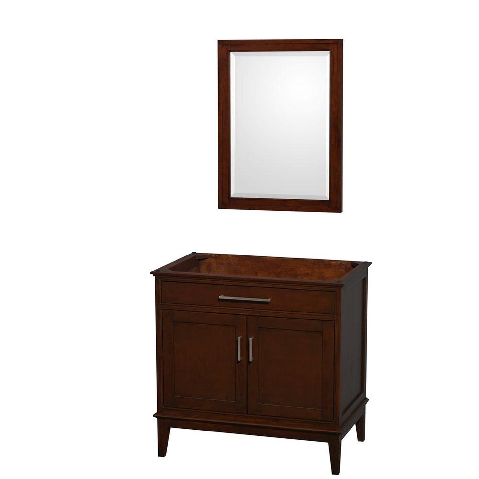 Wyndham Collection Hatton 36" Single Bathroom Vanity in Dark Chestnut, No Countertop, No Sink, and 24" Mirror