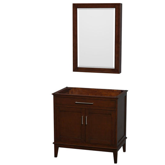 Wyndham Collection Hatton 36" Single Bathroom Vanity in Dark Chestnut, No Countertop, No Sink, and Medicine Cabinet