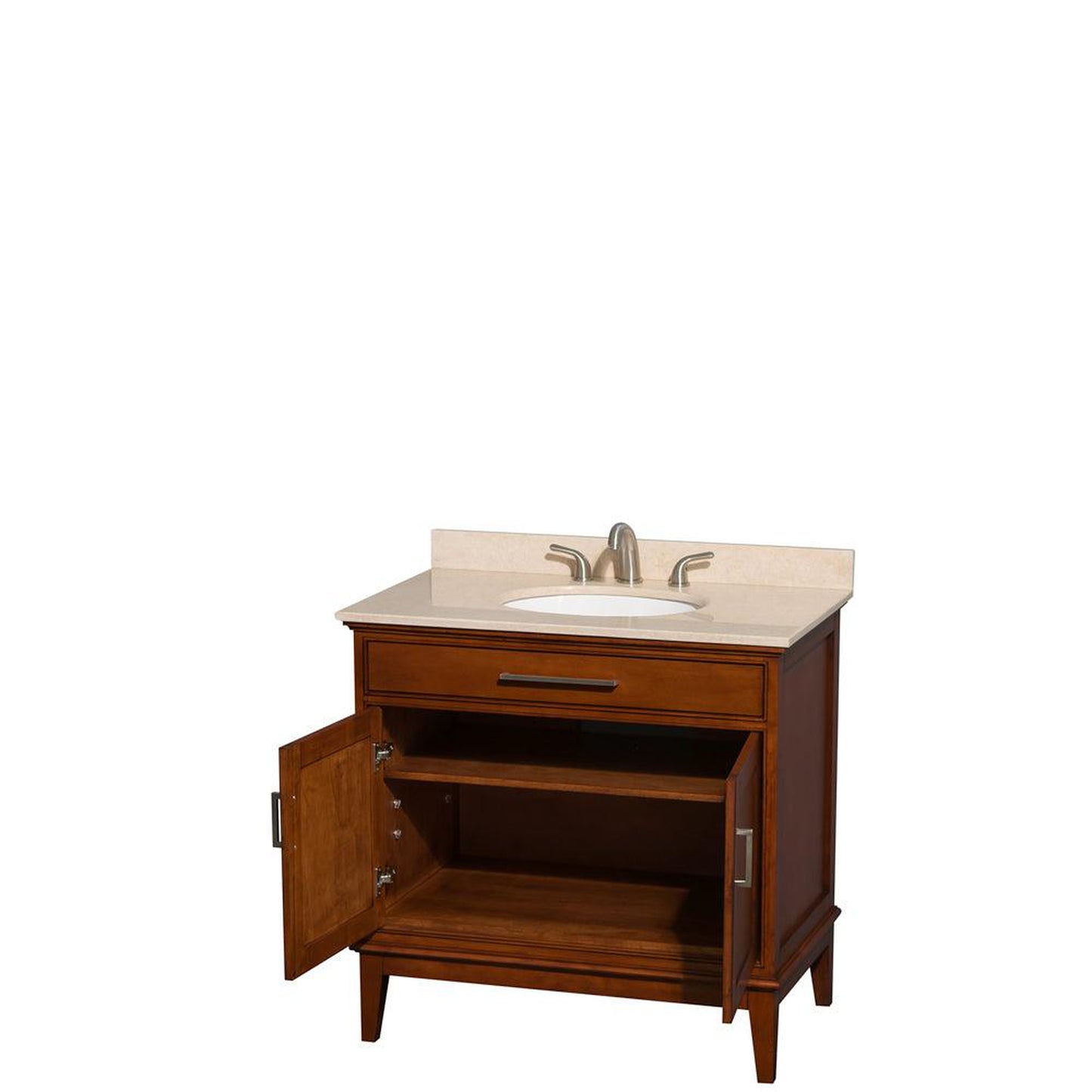 Wyndham Collection Hatton 36" Single Bathroom Vanity in Light Chestnut, Ivory Marble Countertop, Undermount Oval Sink, and No Mirror