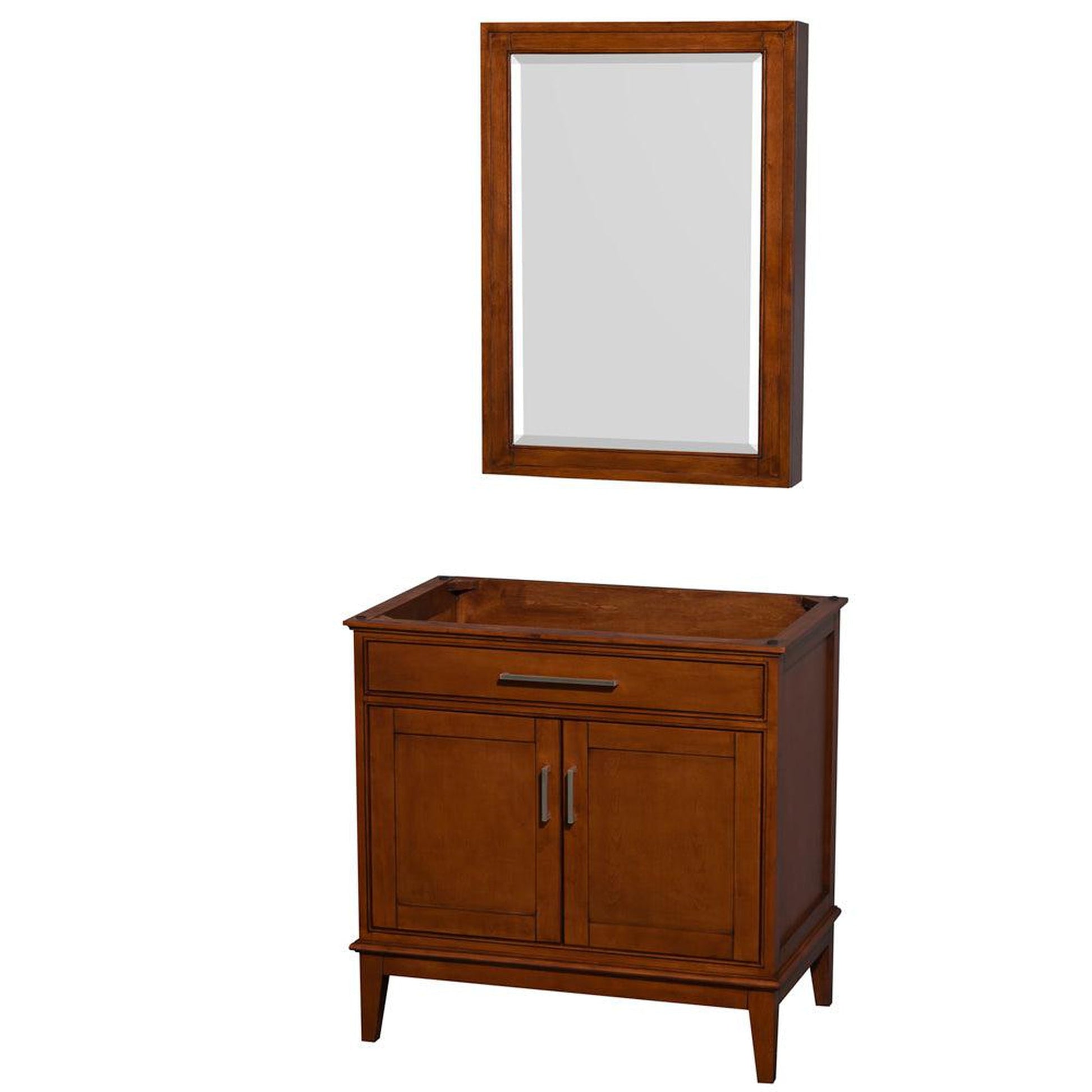 Wyndham Collection Hatton 36" Single Bathroom Vanity in Light Chestnut, No Countertop, No Sink, and Medicine Cabinet