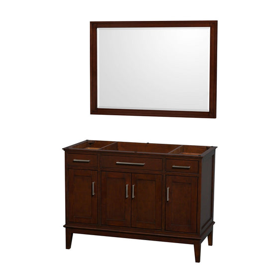 Wyndham Collection Hatton 48" Single Bathroom Vanity in Dark Chestnut, No Countertop, No Sink, and 44" Mirror