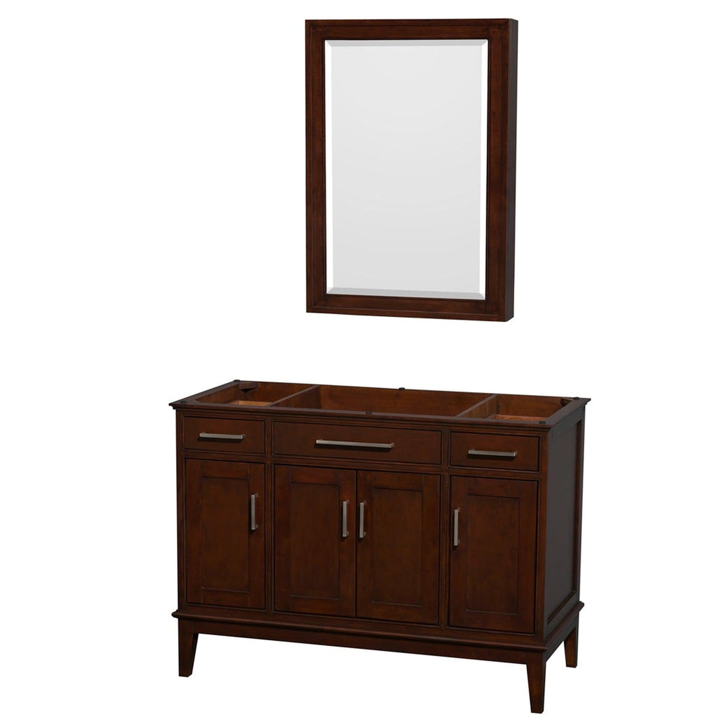 Wyndham Collection Hatton 48" Single Bathroom Vanity in Dark Chestnut, No Countertop, No Sink, and Medicine Cabinet