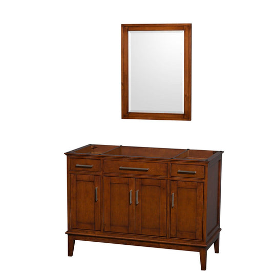 Wyndham Collection Hatton 48" Single Bathroom Vanity in Light Chestnut, No Countertop, No Sink, and 24" Mirror