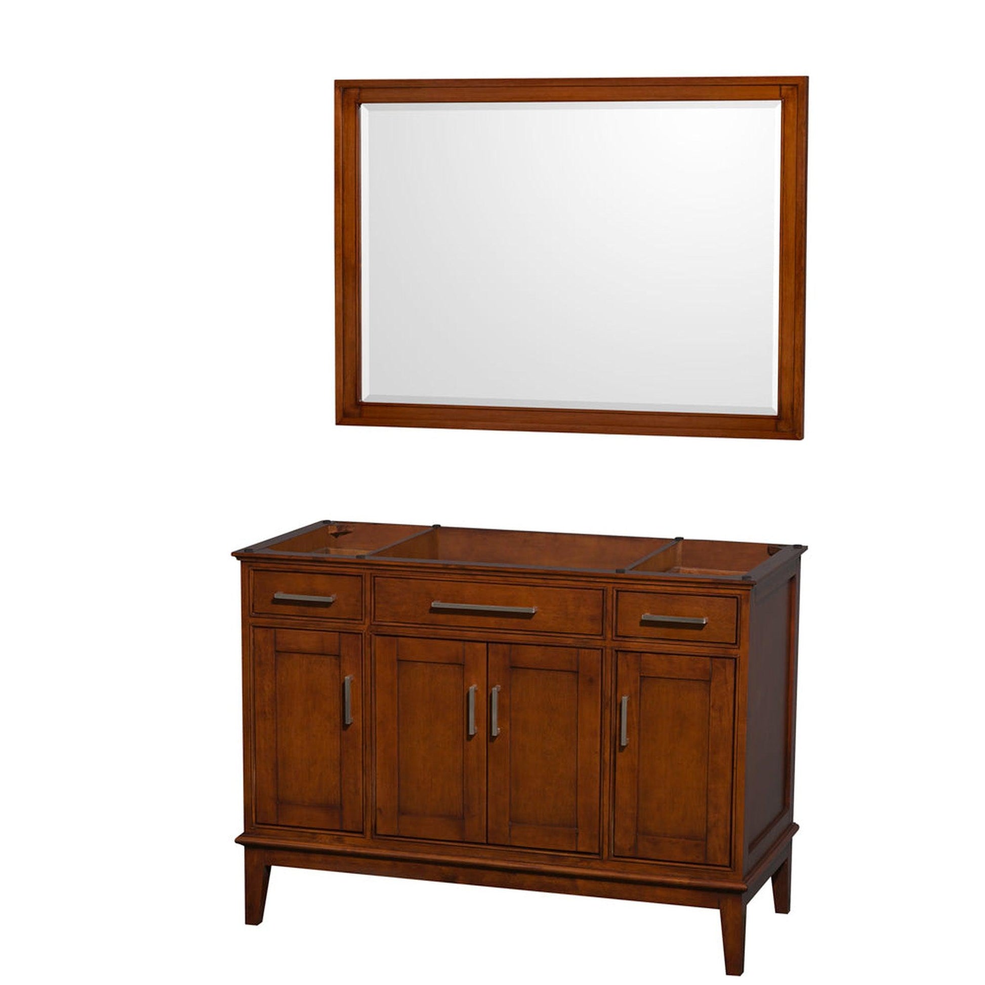 Wyndham Collection Hatton 48" Single Bathroom Vanity in Light Chestnut, No Countertop, No Sink, and 44" Mirror