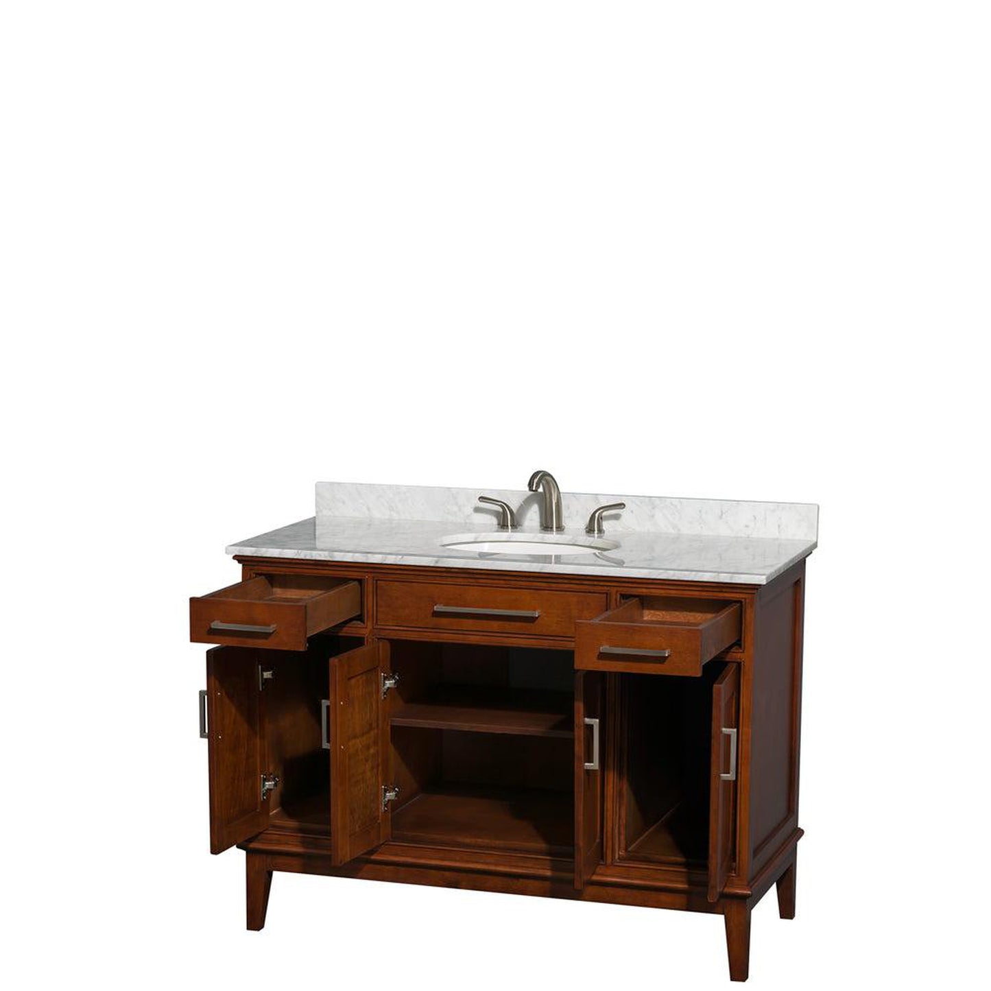 Wyndham Collection Hatton 48" Single Bathroom Vanity in Light Chestnut, White Carrara Marble Countertop, Undermount Oval Sink, and No Mirror