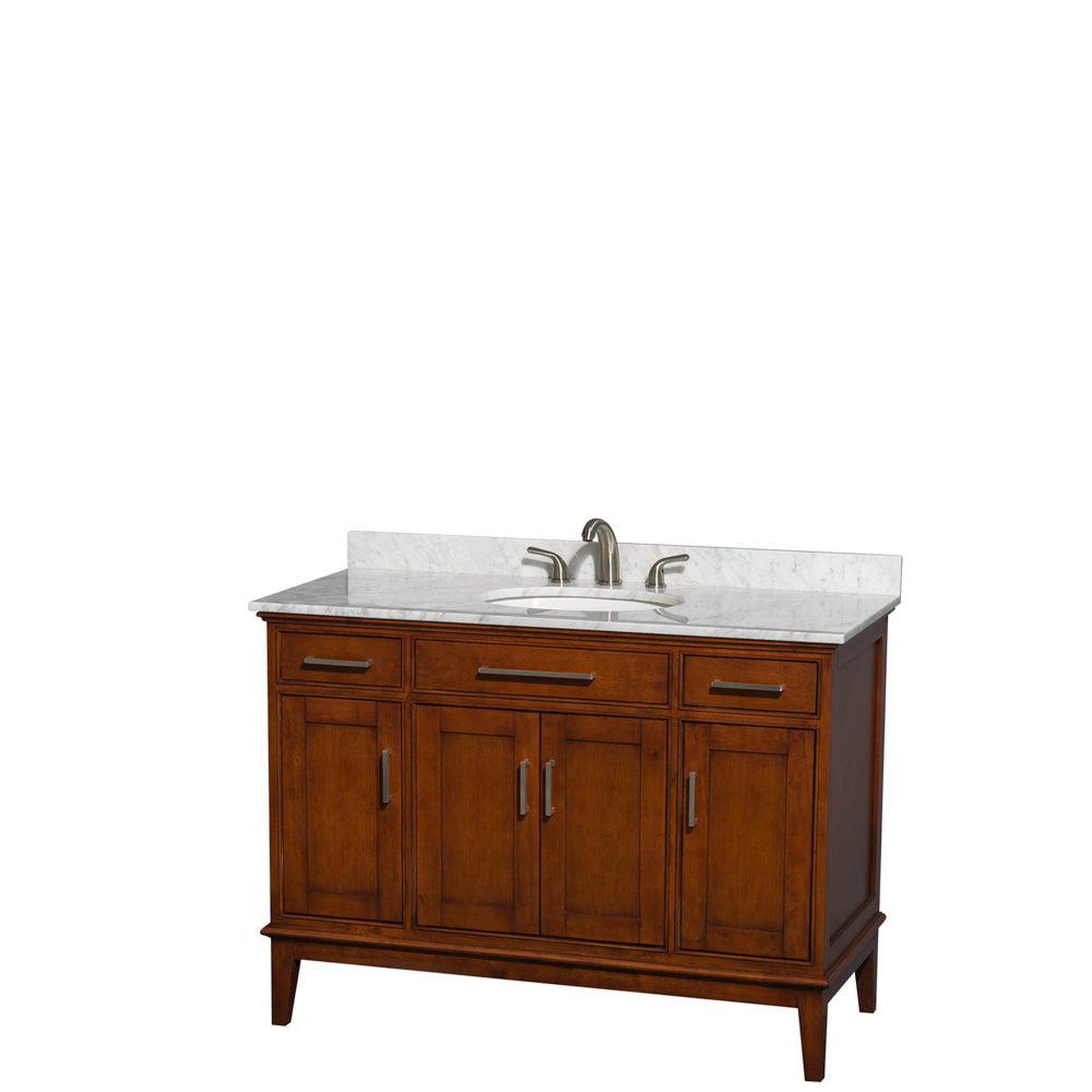 Wyndham Collection Hatton 48" Single Bathroom Vanity in Light Chestnut, White Carrara Marble Countertop, Undermount Oval Sink, and No Mirror