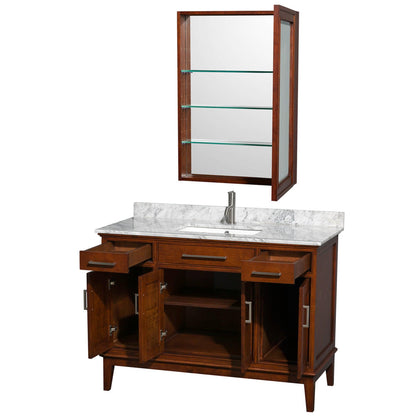 Wyndham Collection Hatton 48" Single Bathroom Vanity in Light Chestnut, White Carrara Marble Countertop, Undermount Square Sink, and Medicine Cabinet