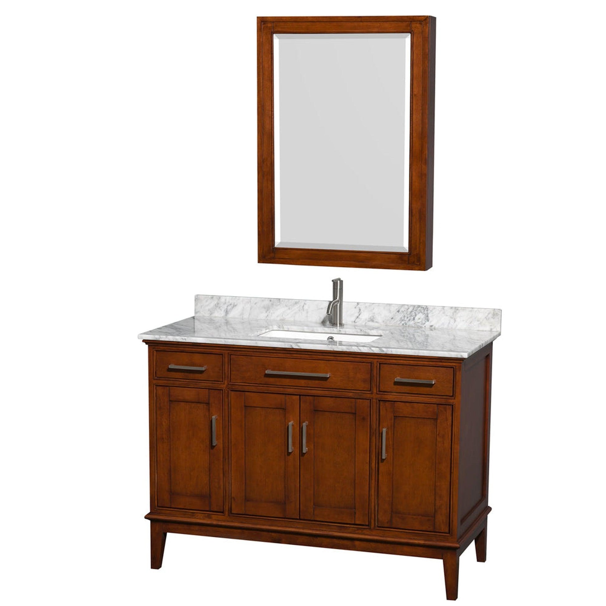 Wyndham Collection Hatton 48" Single Bathroom Vanity in Light Chestnut, White Carrara Marble Countertop, Undermount Square Sink, and Medicine Cabinet