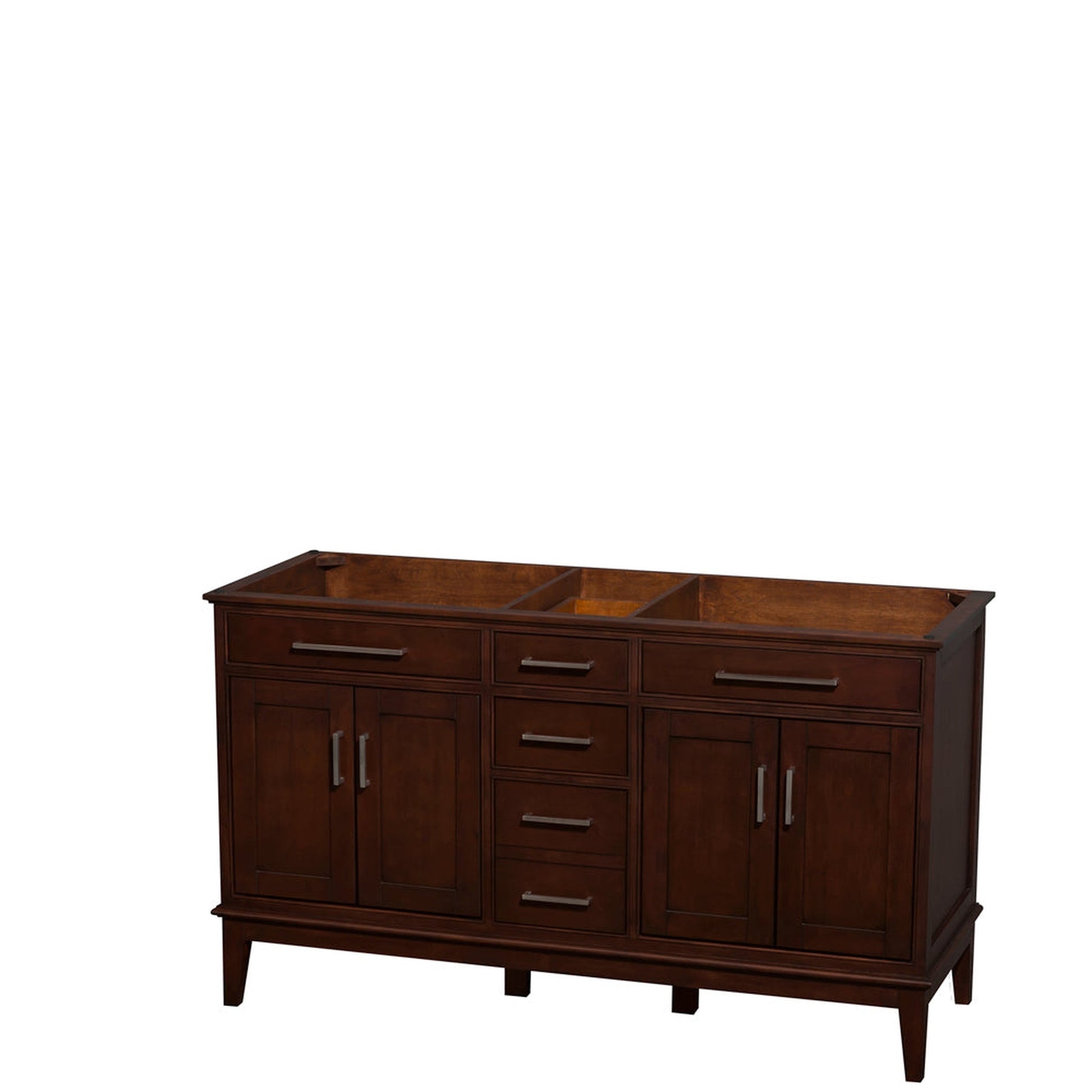 Wyndham Collection Hatton 60" Double Bathroom Vanity in Dark Chestnut, No Countertop, No Sinks, and No Mirror