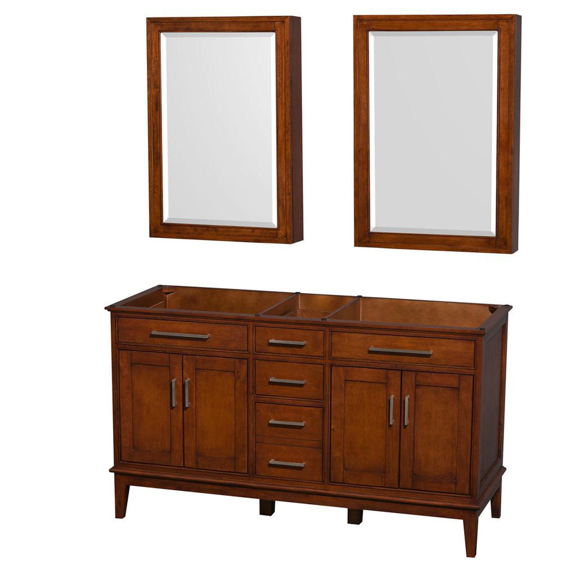 Wyndham Collection Hatton 60" Double Bathroom Vanity in Light Chestnut, No Countertop, No Sinks, 24" Medicine Cabinet