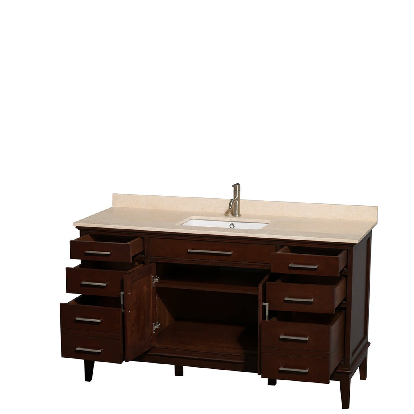 Wyndham Collection Hatton 60" Single Bathroom Vanity in Dark Chestnut, Ivory Marble Countertop, Undermount Square Sink, and No Mirror