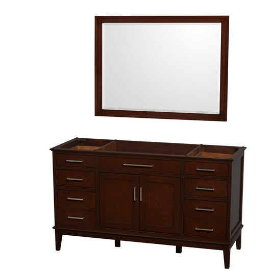 Wyndham Collection Hatton 60" Single Bathroom Vanity in Dark Chestnut, No Countertop, No Sink, and 44" Mirror