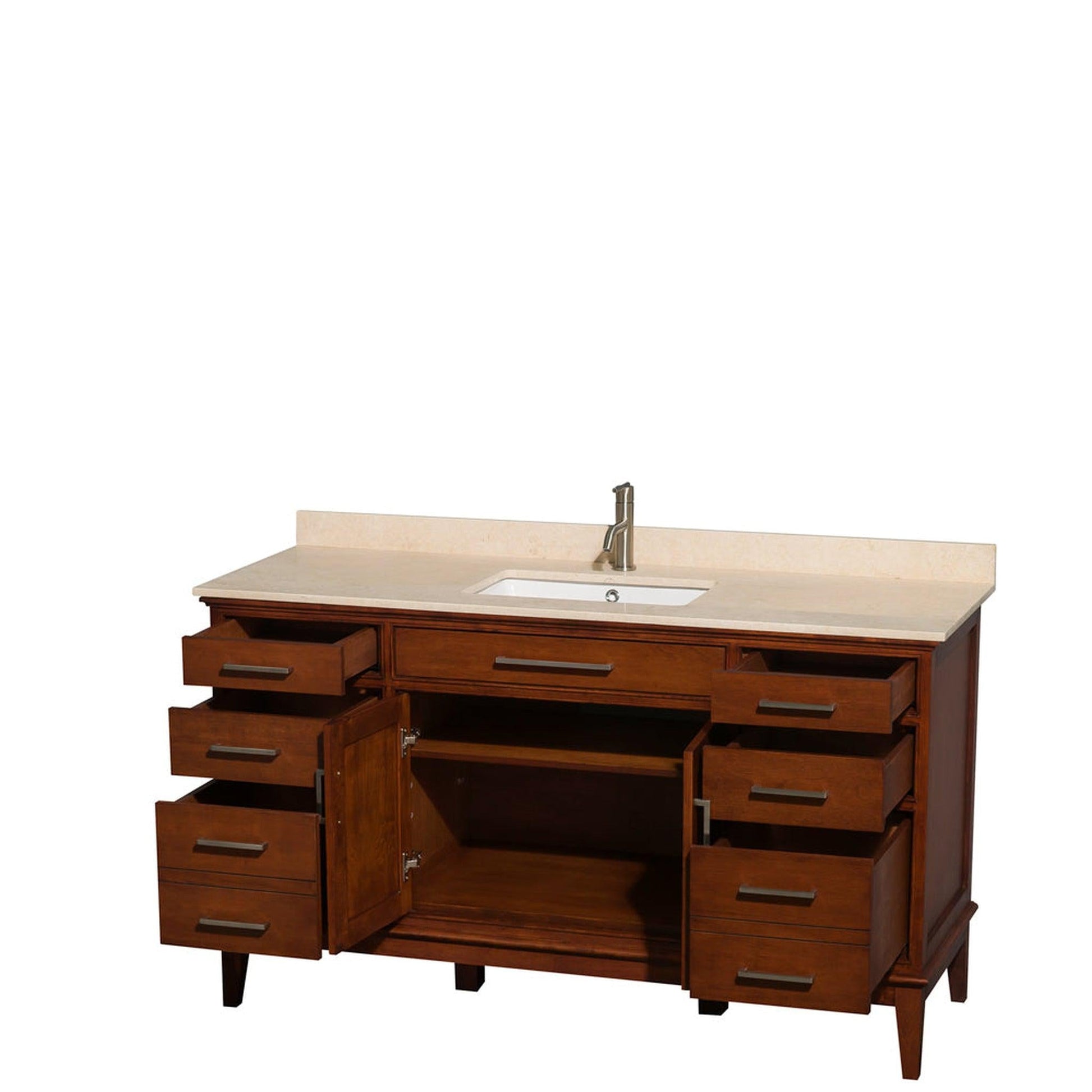 Wyndham Collection Hatton 60" Single Bathroom Vanity in Light Chestnut, Ivory Marble Countertop, Undermount Square Sink, and No Mirror