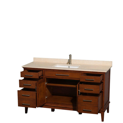 Wyndham Collection Hatton 60" Single Bathroom Vanity in Light Chestnut, Ivory Marble Countertop, Undermount Square Sink, and No Mirror