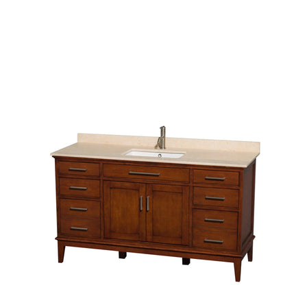 Wyndham Collection Hatton 60" Single Bathroom Vanity in Light Chestnut, Ivory Marble Countertop, Undermount Square Sink, and No Mirror