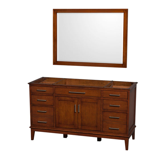 Wyndham Collection Hatton 60" Single Bathroom Vanity in Light Chestnut, No Countertop, No Sink, and 44" Mirror