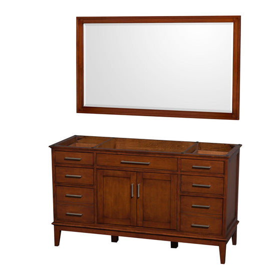 Wyndham Collection Hatton 60" Single Bathroom Vanity in Light Chestnut, No Countertop, No Sink, and 56" Mirror