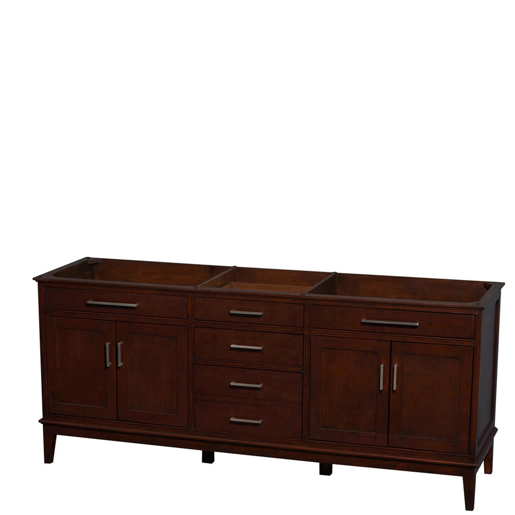 Wyndham Collection Hatton 80" Double Bathroom Vanity in Dark Chestnut, No Countertop, No Sinks, and No Mirror