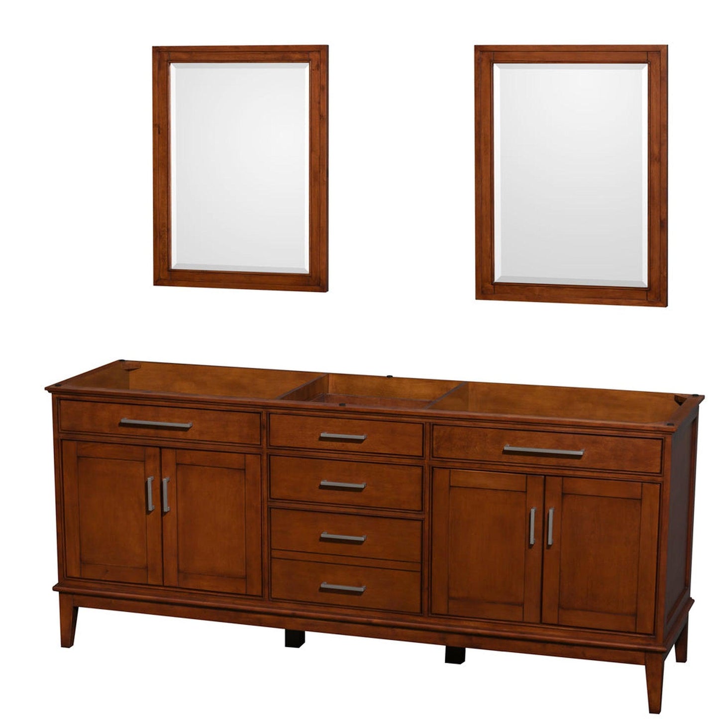Wyndham Collection Hatton 80" Double Bathroom Vanity in Light Chestnut, No Countertop, No Sinks, and 24" Mirror