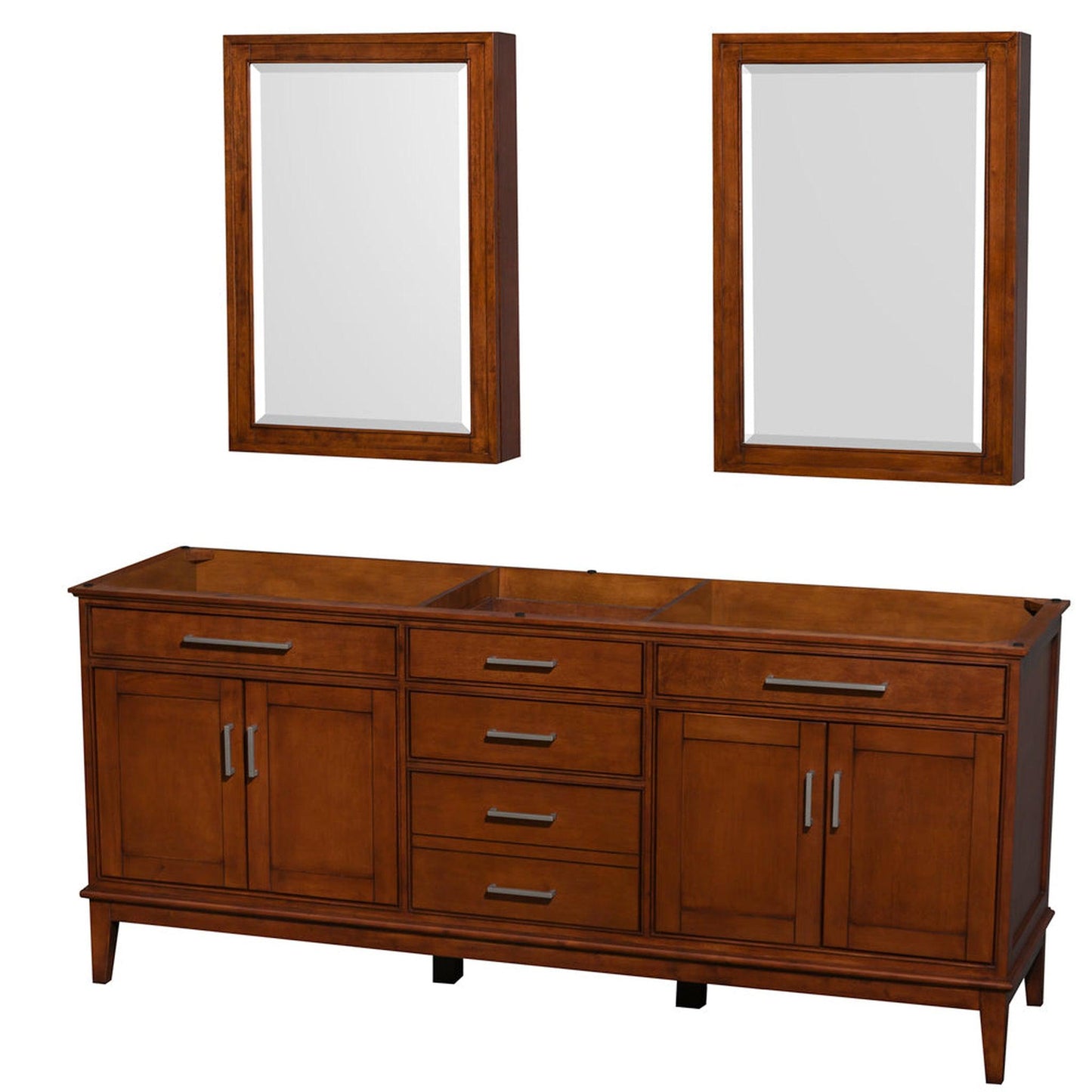 Wyndham Collection Hatton 80" Double Bathroom Vanity in Light Chestnut, No Countertop, No Sinks, and Medicine Cabinet