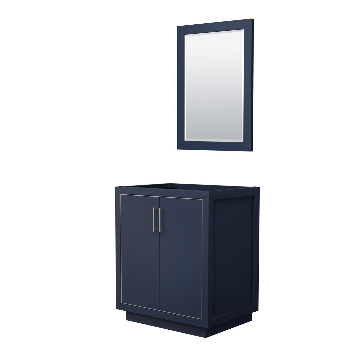 Wyndham Collection Icon 30" Single Bathroom Vanity in Dark Blue, No Countertop, No Sink, Brushed Nickel Trim, 24" Mirror