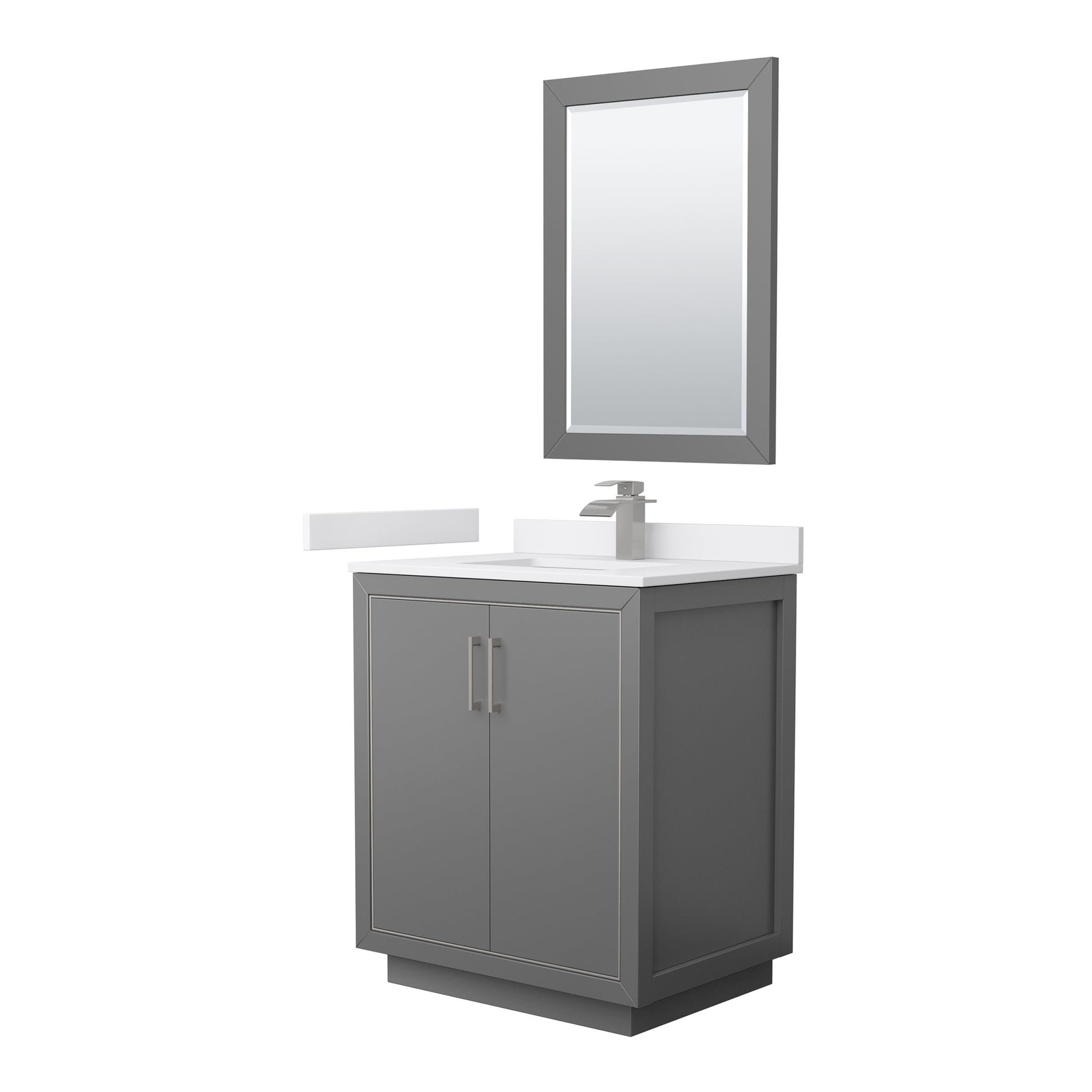 Wyndham Collection Icon 30" Single Bathroom Vanity in Dark Gray, White Cultured Marble Countertop, Undermount Square Sink, Brushed Nickel Trim, 24" Mirror