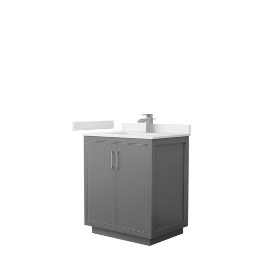 Wyndham Collection Icon 30" Single Bathroom Vanity in Dark Gray, White Cultured Marble Countertop, Undermount Square Sink, Brushed Nickel Trim