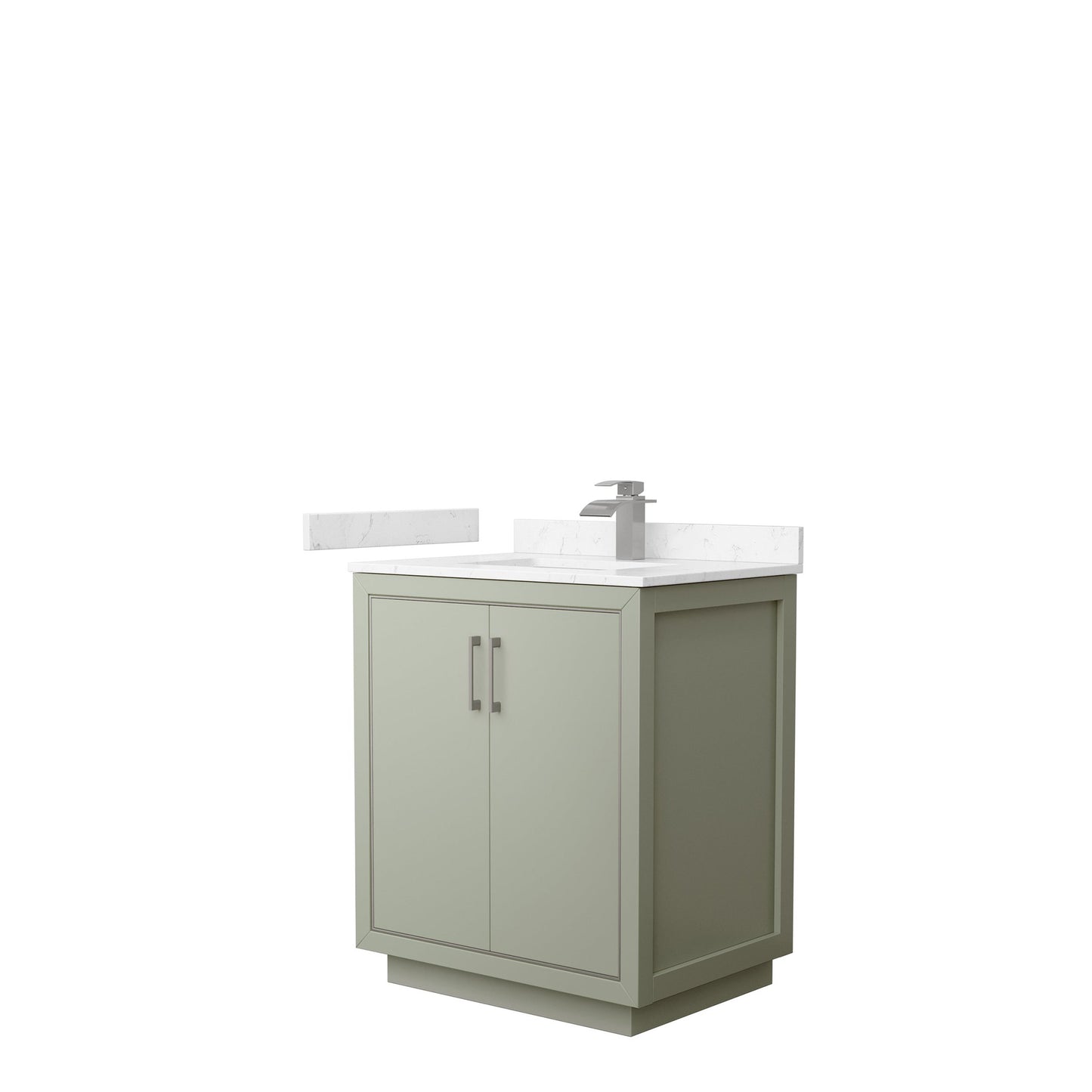 Wyndham Collection Icon 30" Single Bathroom Vanity in Light Green, Carrara Cultured Marble Countertop, Undermount Square Sink, Brushed Nickel Trim