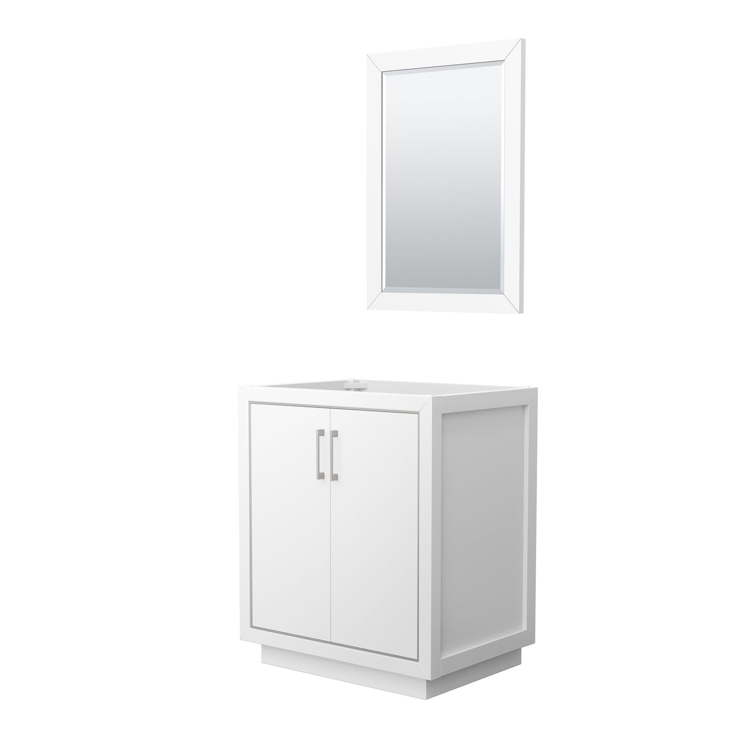 Wyndham Collection Icon 30" Single Bathroom Vanity in White, No Countertop, No Sink, Brushed Nickel Trim, 24" Mirror