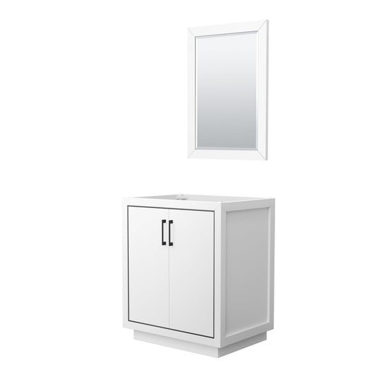 Wyndham Collection Icon 30" Single Bathroom Vanity in White, No Countertop, No Sink, Matte Black Trim, 24" Mirror